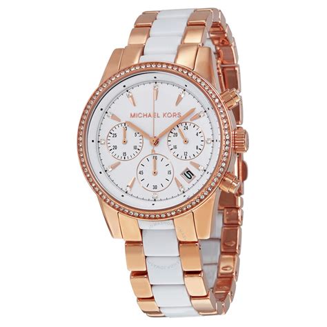 michael kors white face rose gold watch|michael kors ritz chronograph.